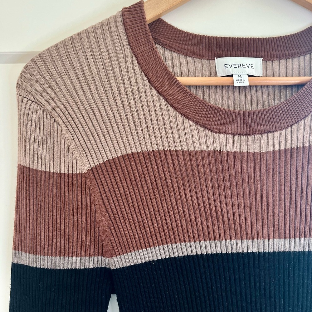 Evereve Color block Striped Sweater Dress Brown Black Long Sleeve - Picture 2 of 4